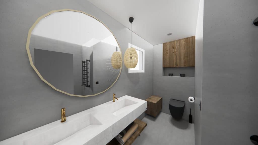 Salle d'eau avec toilettes à la décoration moderne et sobre par architecte d'intérieur Annecy