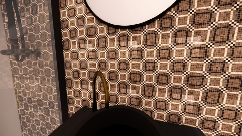 Gros plan sur lavabo et céramique d'une salle d'eau sur petite surface par architecte d'intérieur Annecy