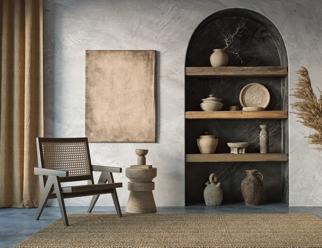 decoratrice-interieur-annecy-wabi-sabi Séjour minimalisme authentique en ambiance détente sobre par architecte d'intérieur Annecy