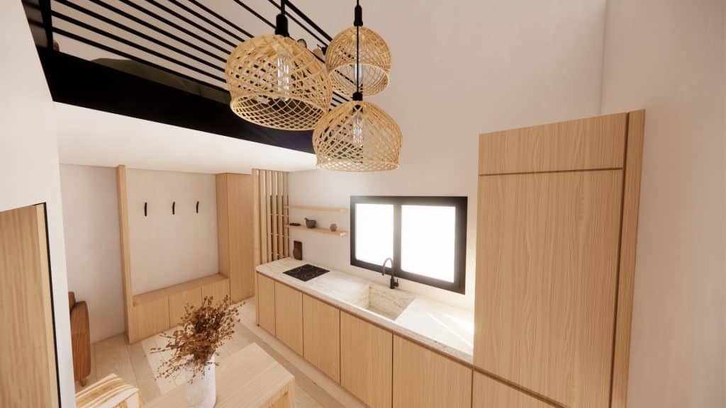 Intérieur cuisine lumineuse sur petite surface par architecte d'intérieur Annecy