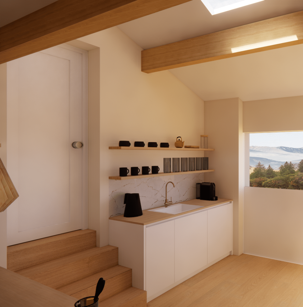 Kitchenette dans un bureau après rénovation par décoratrice d'intérieur d'intérieur Annecy