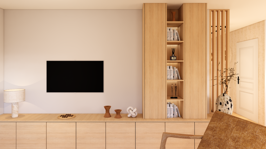 Meuble télé sur-mesure dessiné par bomea, studio de design et decoration d'intérieur à Annecy
